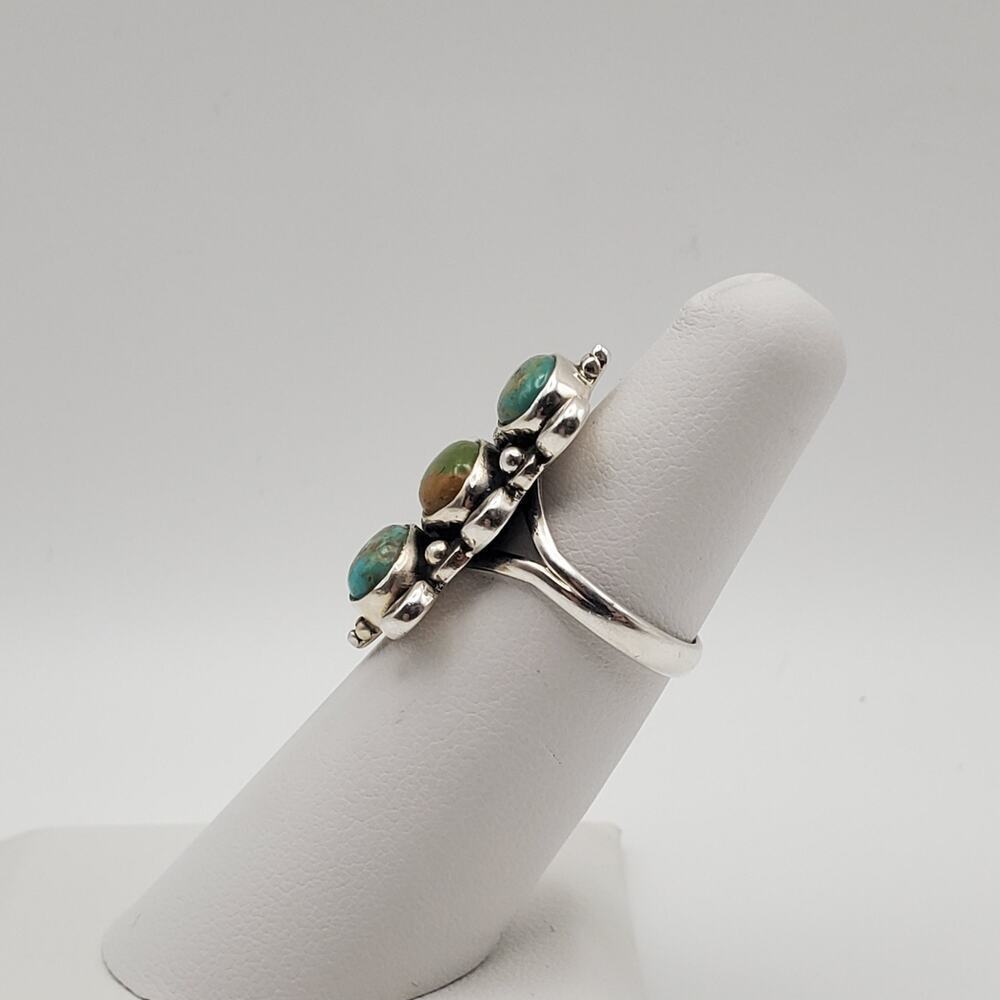 925 Sterling Silver Green Turquoise Trilogy Artisan Ring Size 6 - Picture 3 of 9